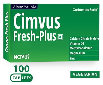 Picture of Cimvus-Fresh-Plus Easily Absorbed Calcium + Extra Vitamin D3 and Vitamin B12 Supplements Tablet (100 Tablets), Vegetarian