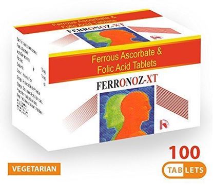 Picture of Novus Health Supplements Iron + Vitamin C + Folic Acid (100 Tablets) - Fast Acting | Ferrous Ascorbate + Folic Acid Supplement | Ferronoz-XT