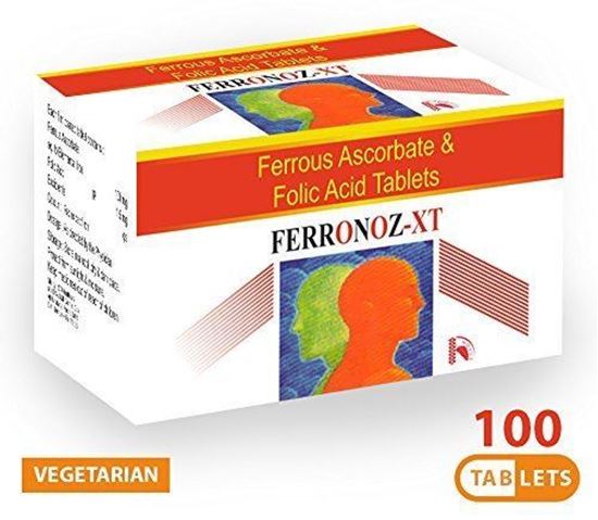 Picture of Novus Health Supplements Iron + Vitamin C + Folic Acid (100 Tablets) - Fast Acting | Ferrous Ascorbate + Folic Acid Supplement | Ferronoz-XT
