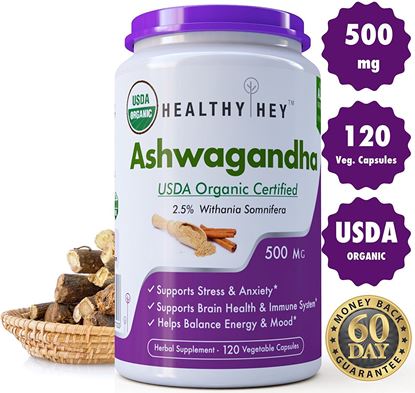 Picture of Healthy Hey Ashwagandha Pure And Organic Root 500 mg (120 Capsules)