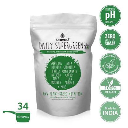 Picture of Daily Supergreens Raw Plant Based Nutrition and other Alkalizing and Antioxidant - 250 g (Fruits and Vegetables, 34 Servings)