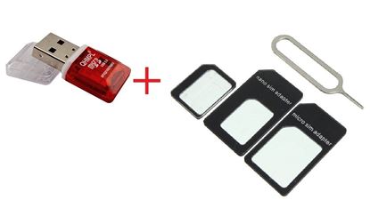 Picture of Mobile Accessories 2in1 Combo, Card Reader + Micro Sim Adapter, QHM 5570 Card Reader T flash Card Micro SD Card + SIM CARD Adapter Nano To Micro 