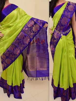 Picture of green with dark blue Banglory silk printed saree