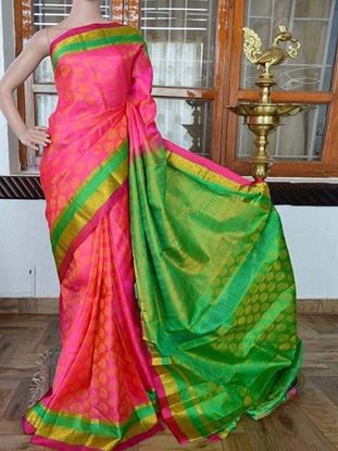 Picture of Banglory silk printed saree pink+green