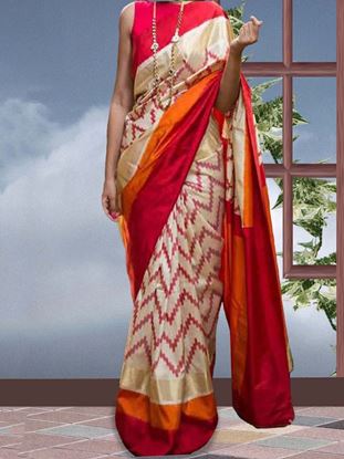 Picture of Banglory silk white orange printed saree 