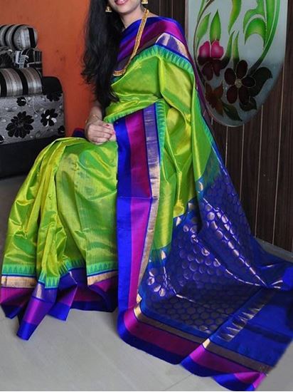 Picture of green blue multicolour Banglory silk printed saree