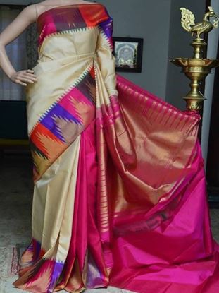 Picture of white with pink Banglory silk printed saree