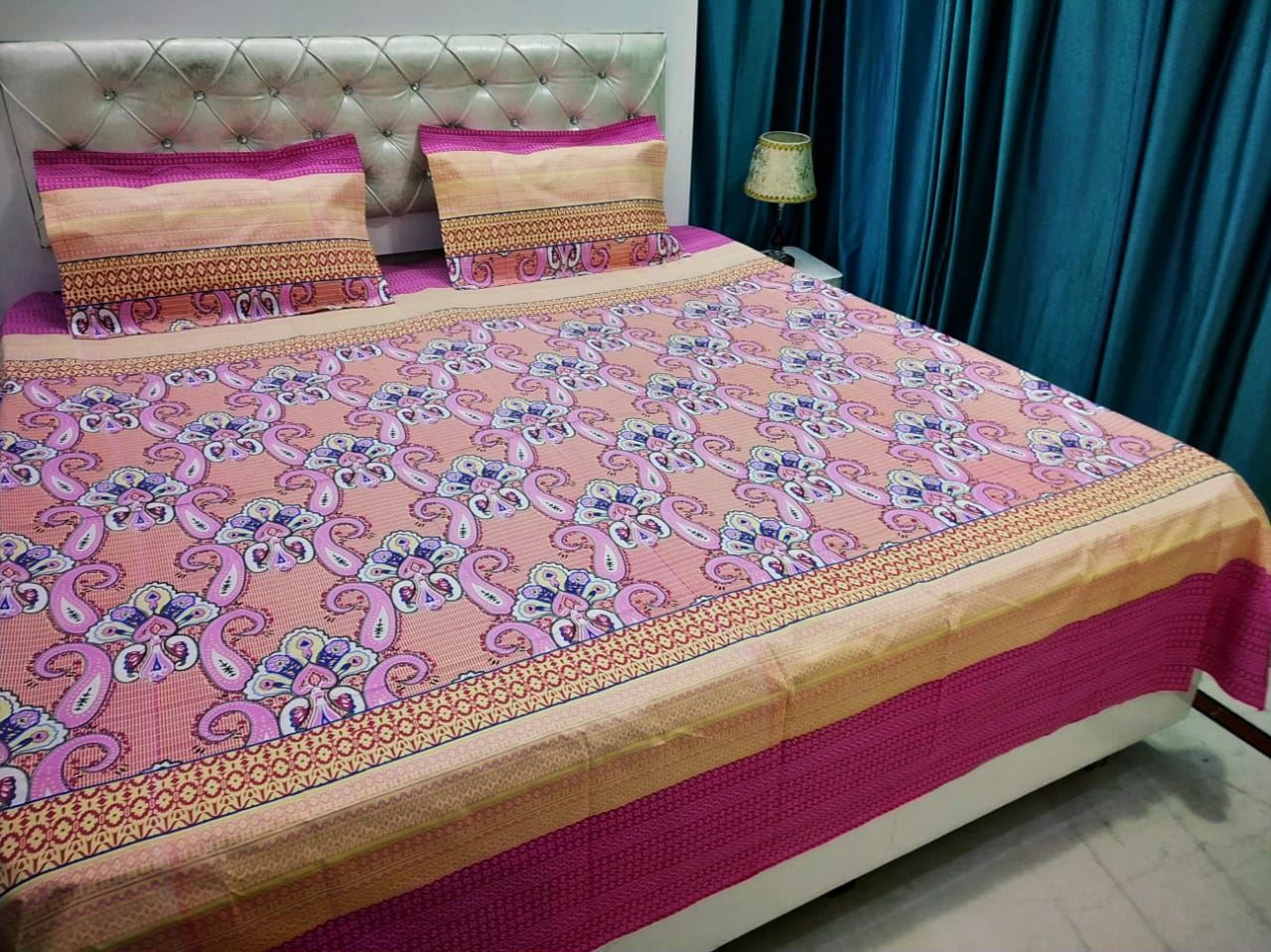 Alfa Store. COTTON BED SHEET LIGHT PINK MAROON BORDER