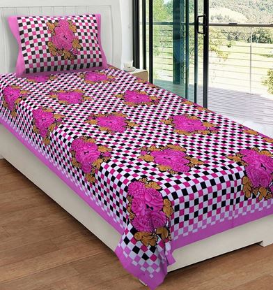 Picture of RAJWADA SINGLE BED SHEET (BLACK&WHITE WITH PINK)