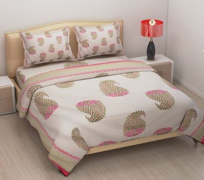 Picture of JAIPURI BED SHEET (WHITE WITH OFF BROWN)