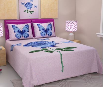 Picture of JAIPURI BED SHEET  WHITE WITH BLUE
