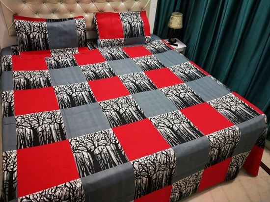 Picture of S K Mani Prints Double Bed Sheet RED WITH BLACK& GREY