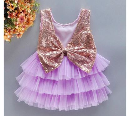 Picture of S K Mani Lavender party wear dress with sequin bow