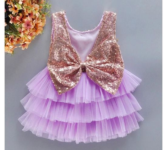 Picture of S K Mani Lavender party wear dress with sequin bow