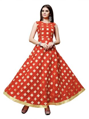 Picture of Women's Chanderi Jacquard Work Anarkali Gown SURAT CLOTS*