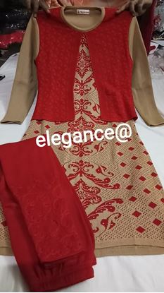 Picture of vihan@ woolen light brown and red kurtis party wear collection