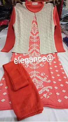 Picture of vihan@ woolen light red with white koti kurtis party wear collection