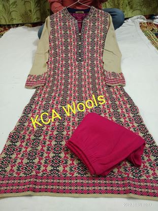 Picture of vihan@ pink and multi colour design pure wool soft knitting kurtis