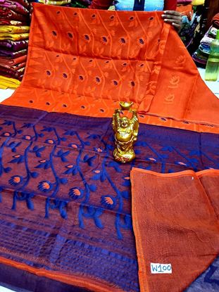 Picture of vihan soft dhakai orange nd blue sari