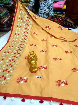 Picture of vihan@ handloom jamdani thread nd jari wok light brown sari