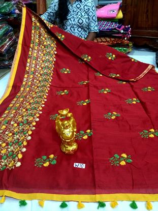 Picture of vihan@ handloom jamdani thread nd zari work red sari