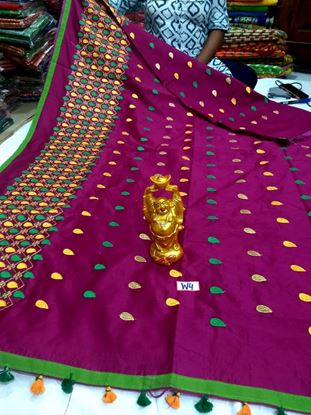 Picture of vihan@ handloom jamdani thread nd zari work purple sari