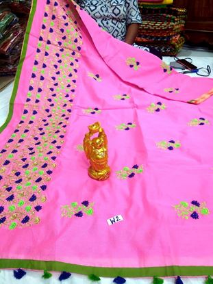 Picture of vihan@ handloom jamdani thread nd zari work pink sari