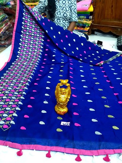 Picture of vihan@ handloom jamdani thread nd zari work blue sari