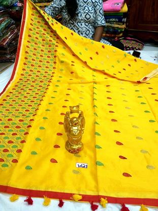 Picture of vihan@ handloom jamdani thread nd zari work yellow sari