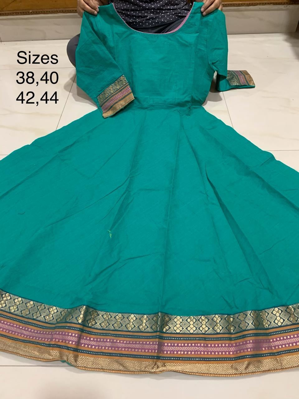 Mangalagiri Pure Cotton Long Frocks with Pochampally Ikkat hands and  Borders Length50 SizesMentioned on the Pics available sizes in each   Instagram