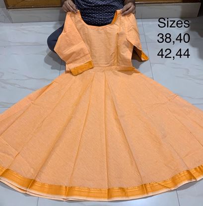 Picture of Vihan Mangalagiri P5ure Cotton Frocks with Zari borders #