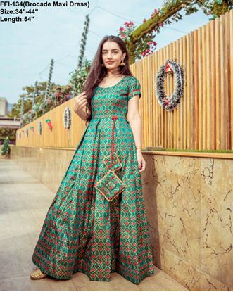 Picture of Vihan ever green brocade Maxi Dress for Women