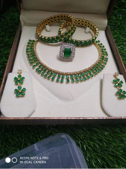 Picture of NJ FASHIONS Brass and American Diamond  Set with Earrings, ring and Bangles for Women & Girls