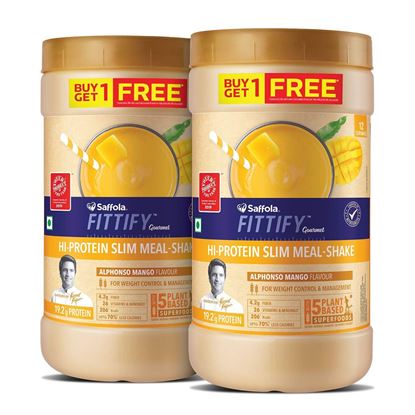 Picture of Saffola FITTIFY Gourmet Hi-Protein Slim Meal Shake - Alphonso Mango, 420 gm (Buy 1 Get 1 Free)