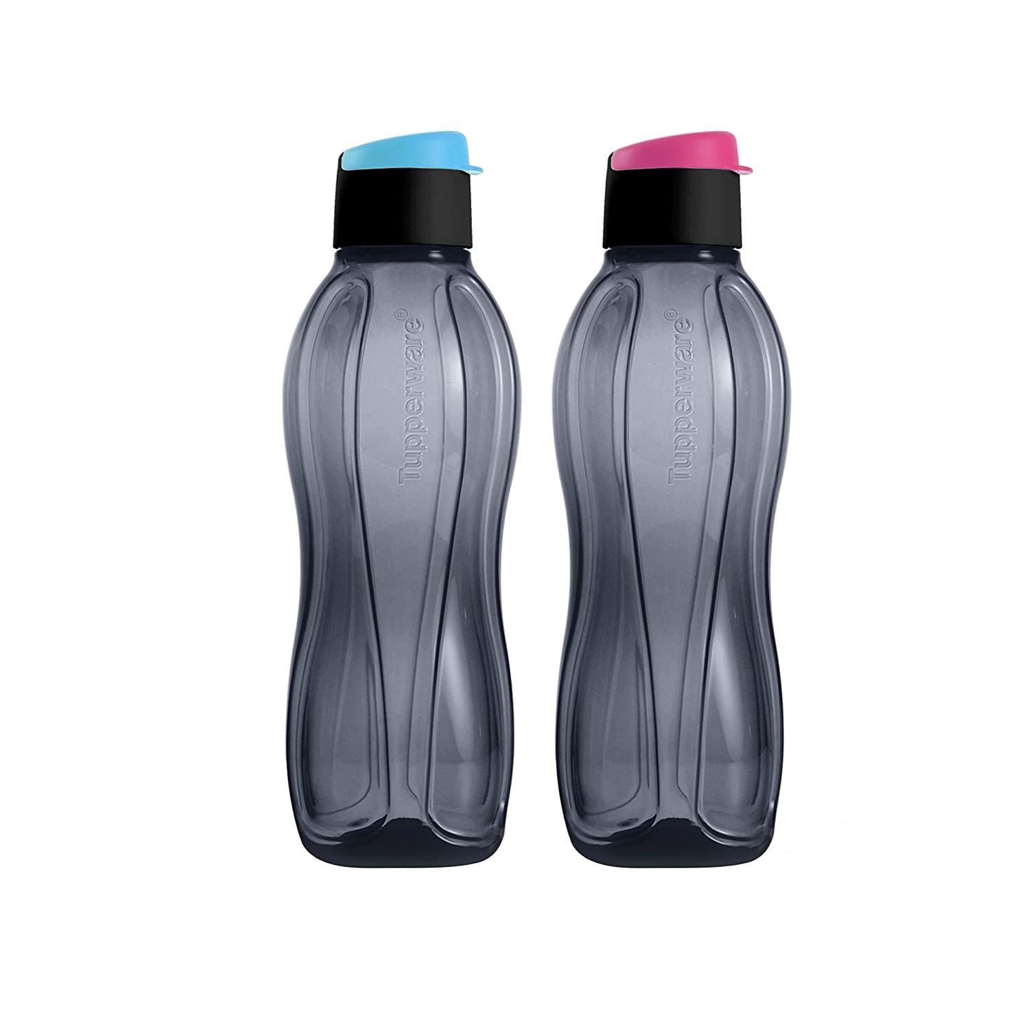 Alfa Store Tupperware Aquasafe Xtreme Plastic Bottle 1l Set Of 2 Black Blue Pink 1084