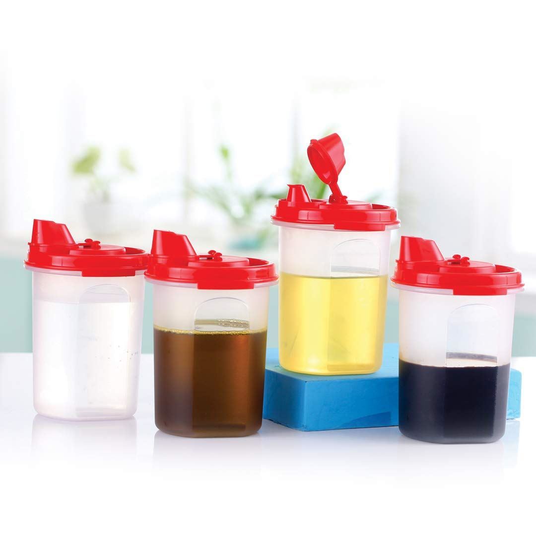 Alfa Store. Tupperware Plastic Oil Dispenser, 440ml, Set of 4, Red