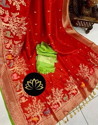 Picture of SHREE Banaras pure moonga crep silk red