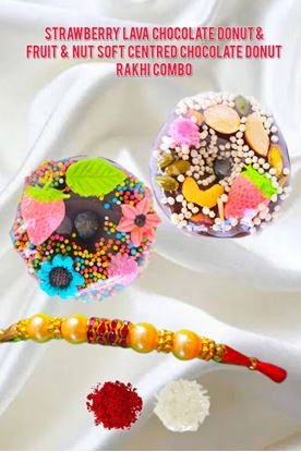 Picture of Strawberry Lava+ Fruit & Nut Chocolate Donut + Rakhi combo