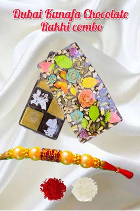 Picture of Dubai Kunafa Pistachio Chocolate - 450 gms + Rakhi Combo 
