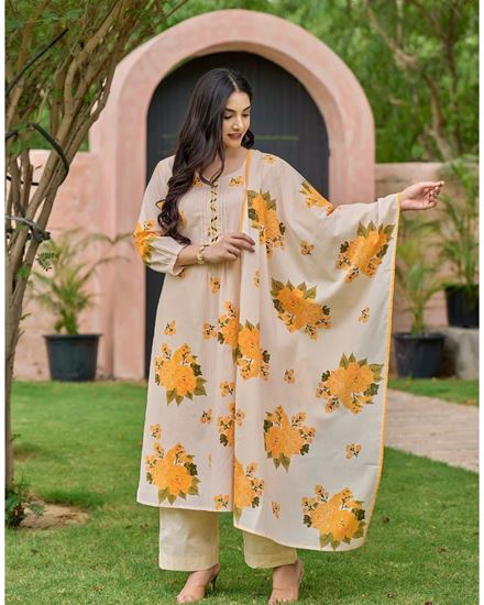 Picture of Diwali Secial Havy ethnic Heavy Cotton Suit set  Yellow