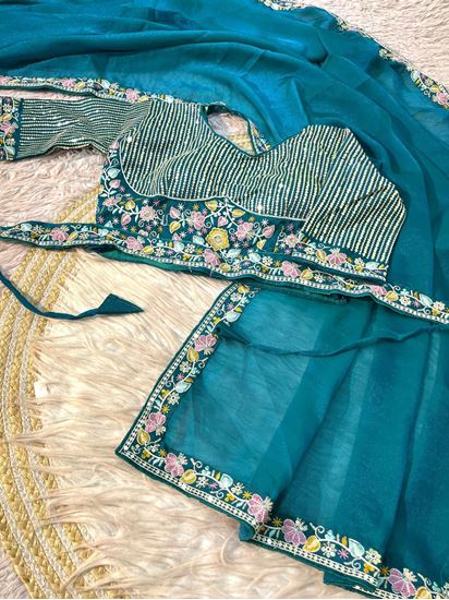 Picture of 🌸 New latest collection in designer stiched blouse concept 🌸 Teal Blue