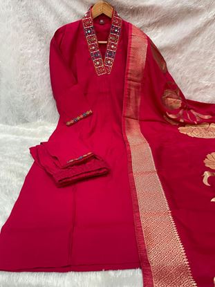 Picture of 👗 Premium Viscose Mango Silk Kurti with elegant embroidery sequins & hand work