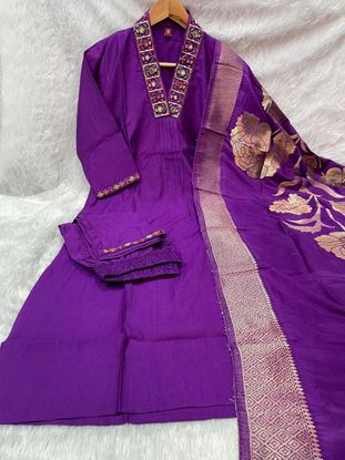 Picture of 👗 Premium Viscose Mango Silk Kurti with elegant embroidery sequins & hand work