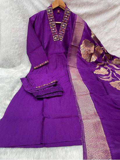 Picture of 👗 Premium Viscose Mango Silk Kurti with elegant embroidery sequins & hand work