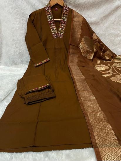 Picture of 👗 Premium Viscose Mango Silk Kurti with elegant embroidery sequins & hand work