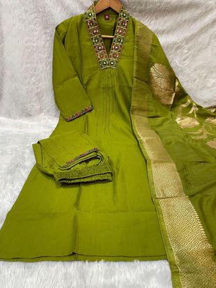 Picture of 👗 Premium Viscose Mango Silk Kurti with elegant embroidery sequins & hand work