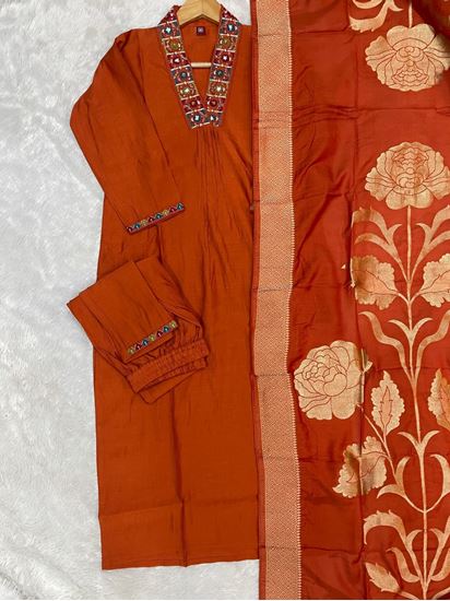 Picture of 👗 Premium Viscose Mango Silk Kurti with elegant embroidery sequins & hand work