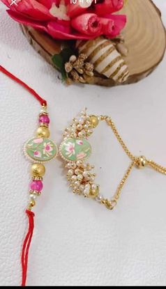 Picture of "Pink Blossom Pearl Rakhi Set" 🌸✨