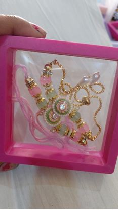 Picture of Pastel Bloom Beads Rakhi Set 🌸💚