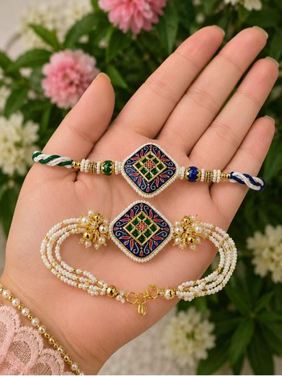 Picture of Diamond Meenakari Pearl Rakhi 💎🌺